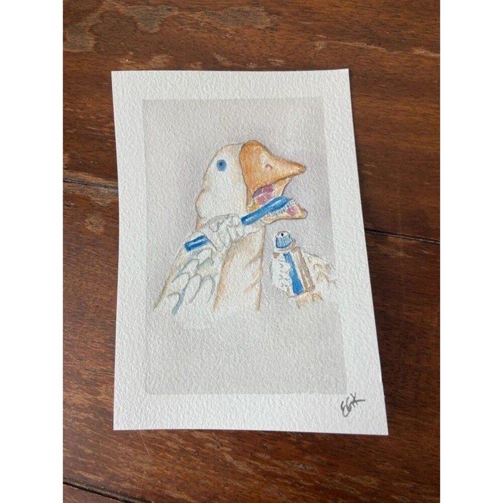 Whimsical Watercolor Goose Bathroom Decor Art 5x7”